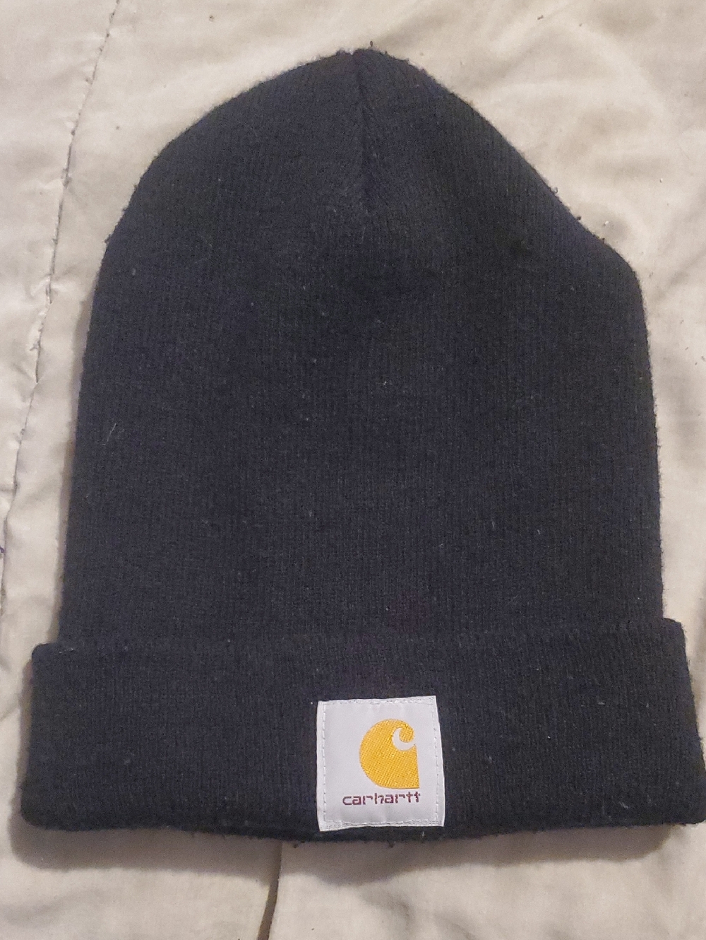 Carhartt Black Knit Cuffed Beanie with Gold Logo Patch